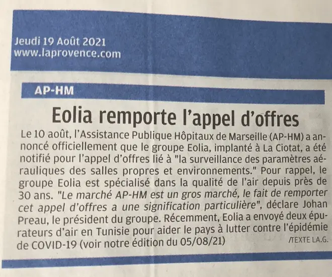 “Eolia remporte l’appel d’offres lancé par l’AP-HM, La provence”